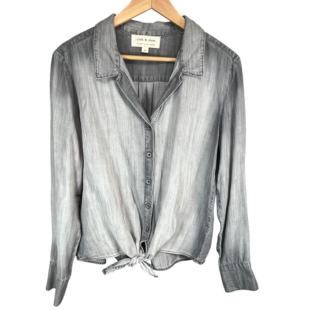 Cloth‎ & Stone Womens Gray Tencel Lyocell Tie-Front Long Sleeve Shirt - Picture 2 of 6